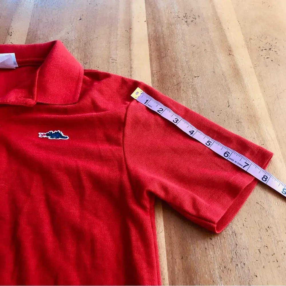 Vintage Kids Bright Red Polo Fire Breathing Dragon Chest Logo Knit Boys 20 Prep